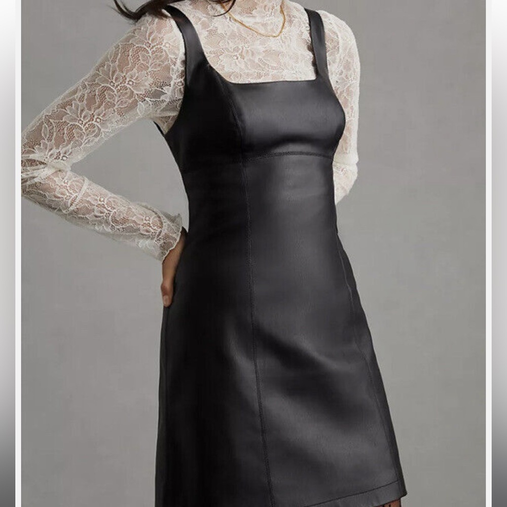 Maeve Squareneck Faux Leather Mini Dress - Black size 0